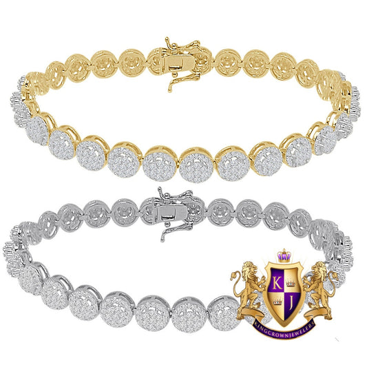 Real Genuine Sterling Silver 14K Gold Over Simulated Diamond 7 mm Flower Cluster Tennis Link Bracelet 7.5'' Unisex