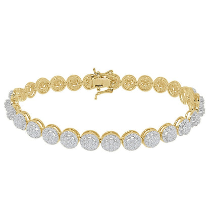 Real Genuine Sterling Silver 14K Gold Over Simulated Diamond 7 mm Flower Cluster Tennis Link Bracelet 7.5'' Unisex