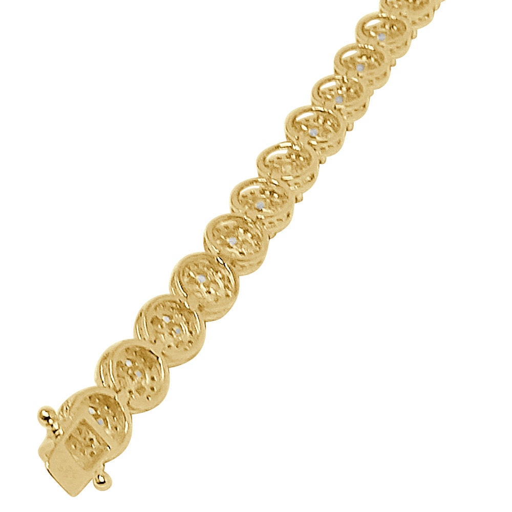 Real Genuine Sterling Silver 14K Gold Over Simulated Diamond 7 mm Flower Cluster Tennis Link Bracelet 7.5'' Unisex