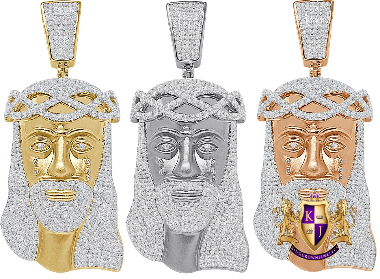 Big Huge 4.25'' Real Sterling Silver 100+ Grams 14K Matte Gold Over Custom Jesus Face Piece  9.00 Cwt. Simulated Diamond Cross Pendant Charm