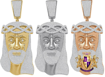 Big Huge 4.25'' Real Sterling Silver 100+ Grams 14K Matte Gold Over Custom Jesus Face Piece  9.00 Cwt. Simulated Diamond Cross Pendant Charm