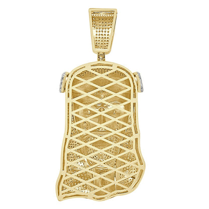 Big Huge 4.25'' Real Sterling Silver 100+ Grams 14K Matte Gold Over Custom Jesus Face Piece  9.00 Cwt. Simulated Diamond Cross Pendant Charm