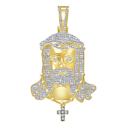 Real Genuine Authentic Diamond 29+ Grams Jesus Christ Face Piece Wearing Neckless Cross 10K Gold Over Exclusive Custom Pendent Charm 2.35"
