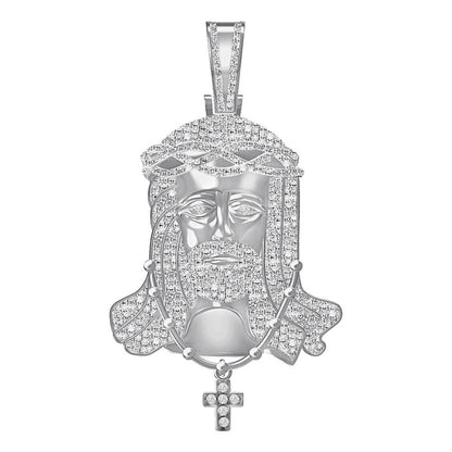 Real Genuine Authentic Diamond 29+ Grams Jesus Christ Face Piece Wearing Neckless Cross 10K Gold Over Exclusive Custom Pendent Charm 2.35"