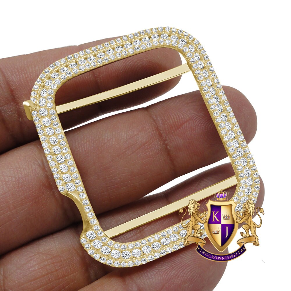 Apple Watch Series # 7 Bezel 45mm Real Genuine Sterling Silver 2.50 Cwt. Simulated Diamond 14K Gold Finish Custom Unisex Insert Cover Case