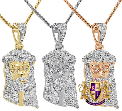 Real Genuine Authentic Diamond 1.20 Cwt. Jesus Face Piece Pendent 10K Gold Over Unisex Religious Charm Chain Set Small 1.75''