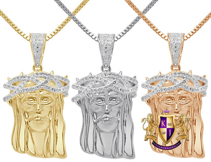 Real Genuine Diamond 0.30 Cwt. Jesus Christ Face Piece Pendent 10K Gold Over Unisex Religious Charm Chain Set Small 1.65''