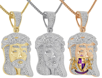 Genuine Natural Real Authentic Diamond 0.85 Cwt. Jesus Face Piece Pendent 10K Gold Over Unisex Religious Charm Chain Set Small 1.75''