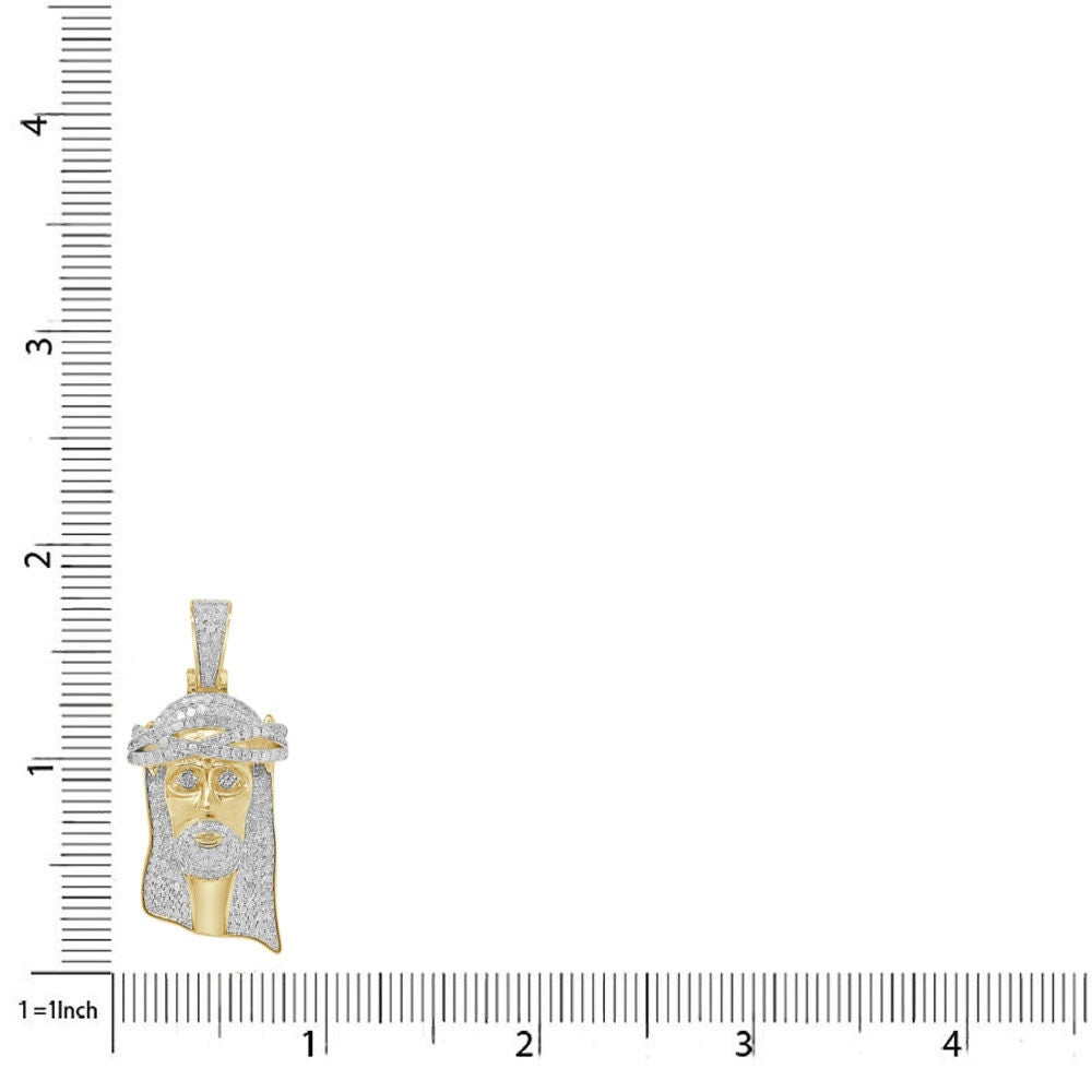 Real Genuine Authentic Diamond 1.00 Cwt. Jesus Face Piece Pendent 10K Gold Over Unisex Religious Charm Chain Set Small 1.65''