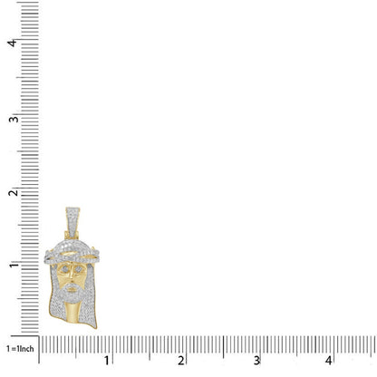 Real Genuine Authentic Diamond 1.00 Cwt. Jesus Face Piece Pendent 10K Gold Over Unisex Religious Charm Chain Set Small 1.65''