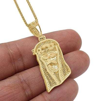 Unisex Real Authentic Genuine Diamond 1.20 Cwt. Jesus Face Piece Pendent 10K Gold Over Religious Charm Chain Set Small 1.75''