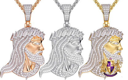 33+ Grams Genuine Italian Sterling Silver High Quality Baguette/Round Cut Simulated Diamonds Jesus Christ Face Piece Charm Pendent 2.55''