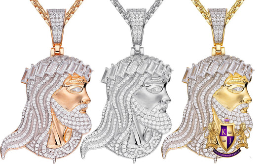 33+ Grams Genuine Italian Sterling Silver High Quality Baguette/Round Cut Simulated Diamonds Jesus Christ Face Piece Charm Pendent 2.55''