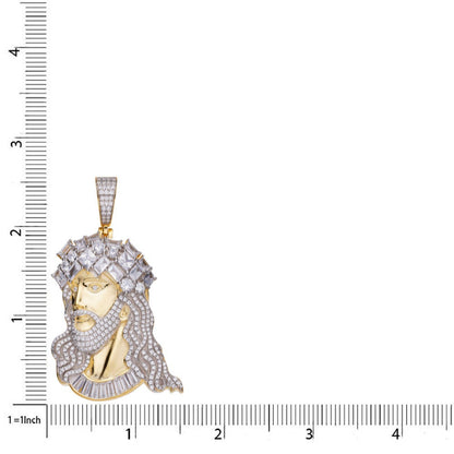 2.5'' Genuine Italian Sterling Silver High Quality Baguette/Round Cut Simulated Diamonds Jesus Christ Face Piece Charm Pendent 33+ Grams
