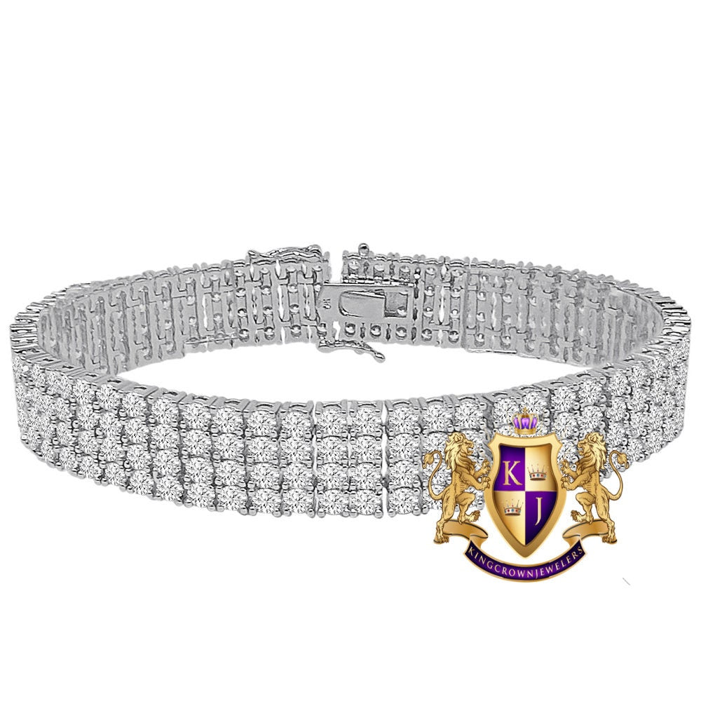 35+ Grams Men's Ladies 8.00 Cwt. AAA+ Grade High Quality Simulated Diamond 14K White Gold Over 4 Row Tennis Link Bracelet 14mm