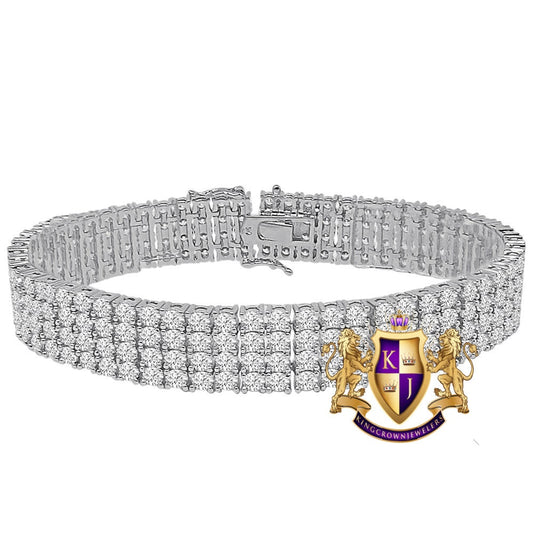35+ Grams Men's Ladies 8.00 Cwt. AAA+ Grade High Quality Simulated Diamond 14K White Gold Over 4 Row Tennis Link Bracelet 14mm