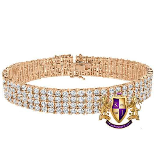 35+ Grams Men's Ladies 8.00 Cwt. AAA+ Grade High Quality Simulated Diamond 14K Rose Gold Over 4 Row Tennis Link Bracelet 14mm