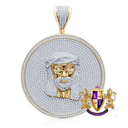 Big 2.75'' Real Genuine Authentic Italian Sterling Silver 14K Gold Over Jesus Face Piece Simulated Diamond Pendant Medallion Charm 37+ Grams