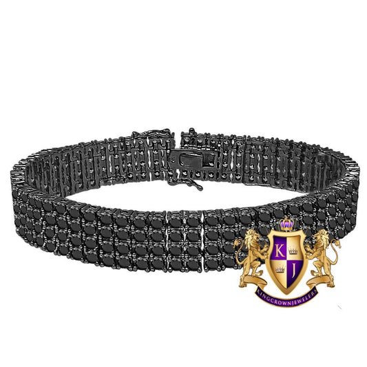 35+ Grams Men's Ladies 8.00 Cwt. AAA+ Grade High Quality Simulated Diamond 14K Black Gold Over 4 Row Tennis Link Bracelet 14mm