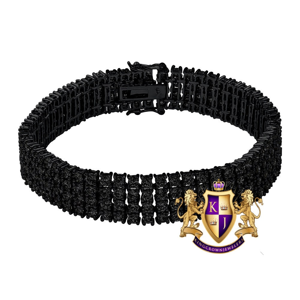 35+ Grams Men's Ladies 8.00 Cwt. AAA+ Grade High Quality Simulated Diamond 14K Black Gold Over 4 Row Tennis Link Bracelet 14mm
