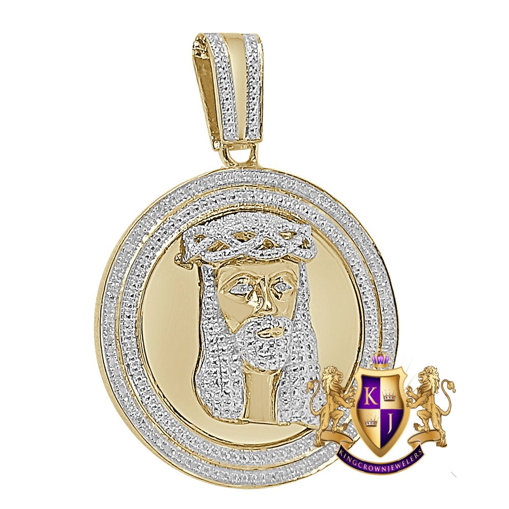 Real Genuine Authentic Diamonds 24+ Grams Jesus Face Round Medallion Charm 10K Gold Over Men's Pendent 2.25''