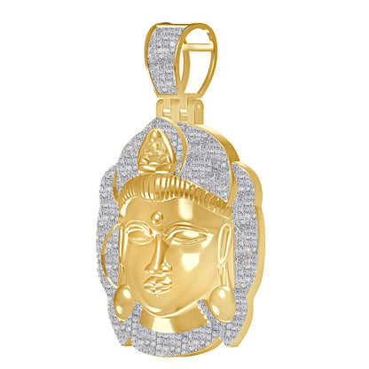 100% Real Genuine Diamond 0.60 Ct. 30+ Grams Siddhartha Lord Meditating Gautama Buddha Head 10K Gold Over Pendent Unisex Charm Chain Set 2''
