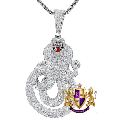 28+ Grams Real Genuine Sterling Silver Cobra Snake Evil Power Charm 14K Gold Over Simulated Diamond Mens Custom Pendent 2.35''