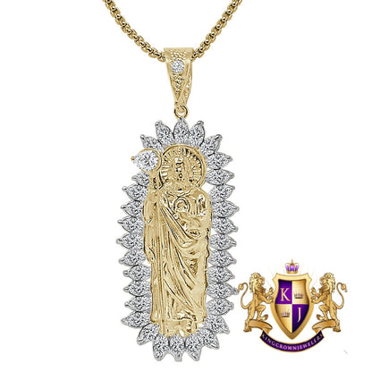 Big 2.75'' Real Sterling Silver 20+ Grams Saint Jude San Judas Tadeo Frame Charm 10K Gold Over Simulated Diamond Pendent