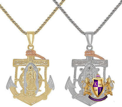 18+ Grams 3 Tone Gold Finish Lady Of Guadalupe Mother Mary Anchor Unisex Charm Religious Pendent Chain Set 2''