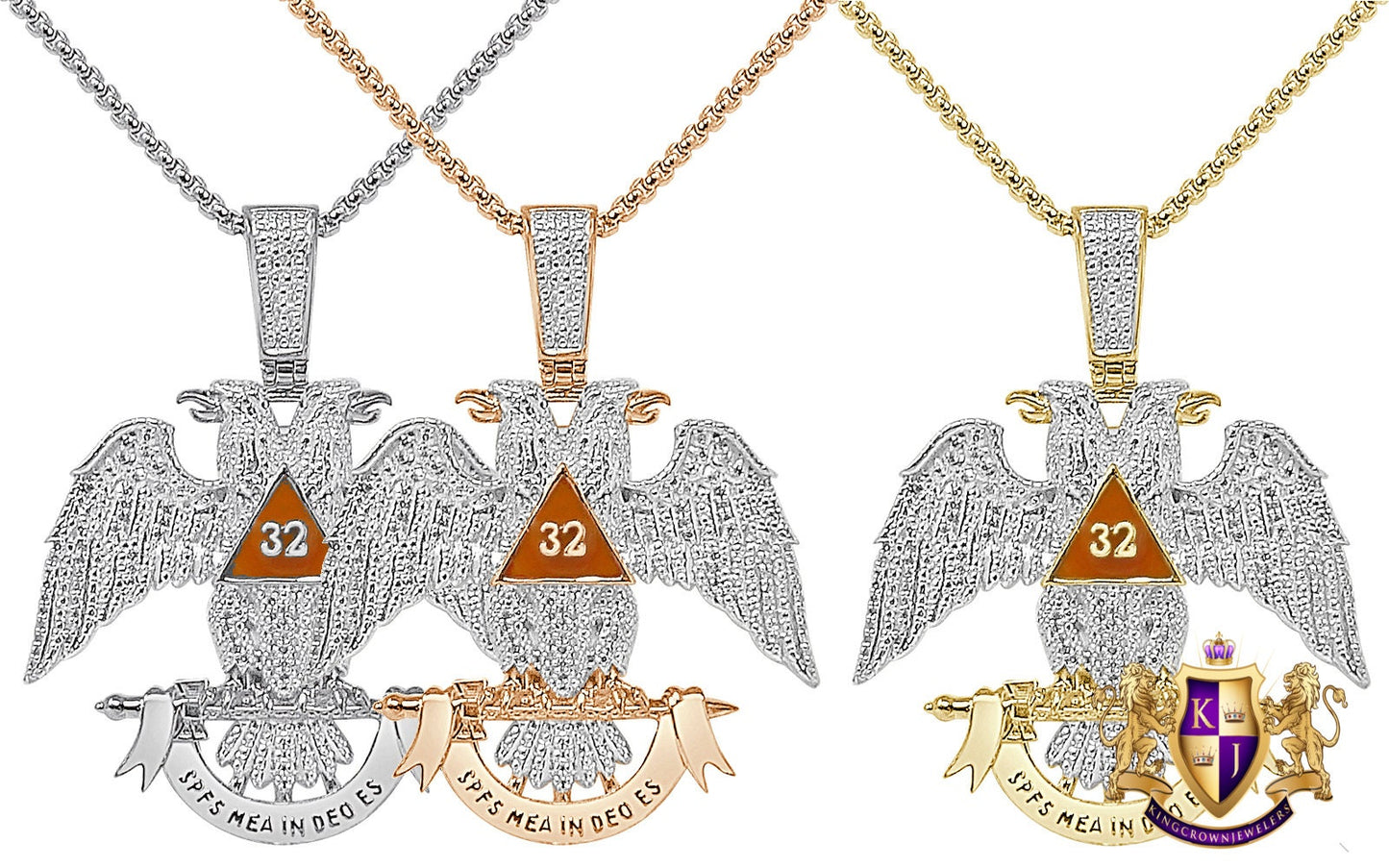 Real Genuine Authentic Diamond 24+ Grams Scottish Rite 32nd Degree Masonic Eagle Freemason Pendent Charm 2.10''