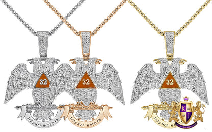 Real Genuine Authentic Diamond 24+ Grams Scottish Rite 32nd Degree Masonic Eagle Freemason Pendent Charm 2.10''