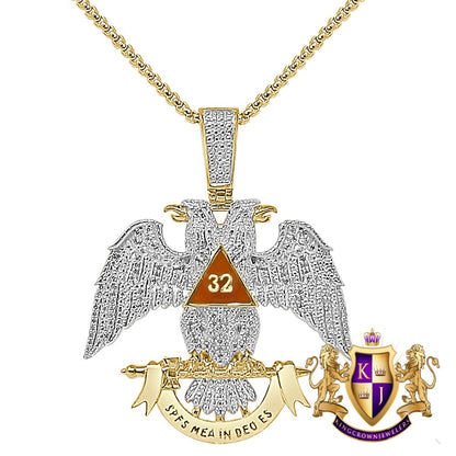 Real Genuine Authentic Diamond 24+ Grams Scottish Rite 32nd Degree Masonic Eagle Freemason Pendent Charm 2.10''