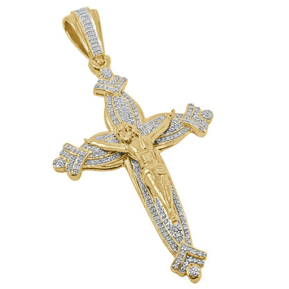 Real Genuine Authentic Diamond O.60 Cwt. 23+ Grams Jesus Christ Crucifix Holy Cross Pendant 10K Solid Gold Over Religious Charm Big 3.5''