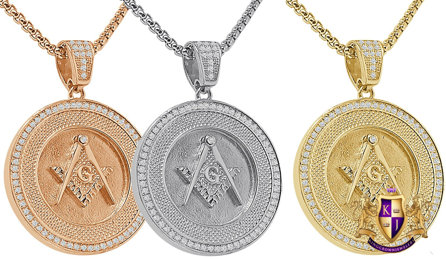 Real Genuine Sterling Silver 20+ Grams 14K Gold Over Simulated Diamond G Compass Masonic Freemason Pendent Charm