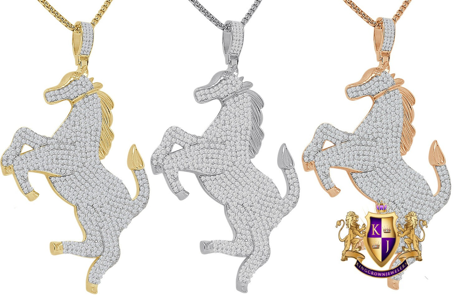 Big 3.25'' Real Authentic Sterling Silver Simulated Diamond Luxury Car Horse Men's Custom Charm Pendent 35+ Grams