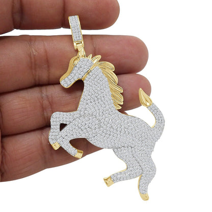Big 3.25'' Real Authentic Sterling Silver Simulated Diamond Luxury Car Horse Men's Custom Charm Pendent 35+ Grams