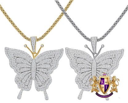 Real Genuine Authentic Sterling Silver Simulated Diamond 14K Gold Over Butterfly Unisex Charm Pendent 17+ Grams