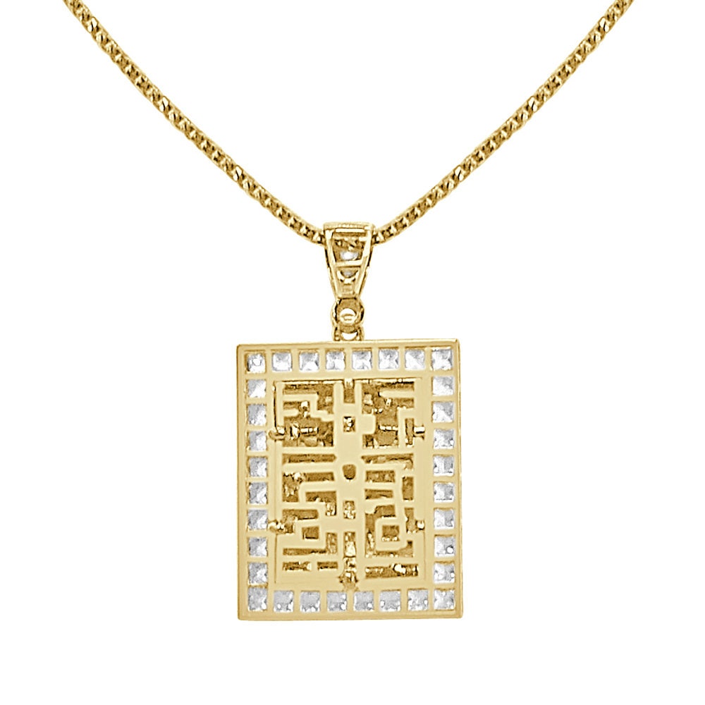 100% Real 10K Solid Yellow Gold Jesús Malverde Sinaloa Narco-Saint Square Frame Pendent Charm Small 1.25'' + Free Chain