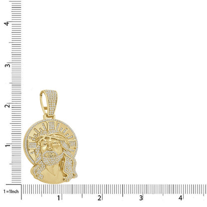 29+ Grams Big 2.35'' 14K Gold Over Round Cut Simulated Diamond Jesus Christ Face Piece Pendent Custom Charm Chain Set