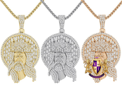 Baguette 25+ Grams 14K Gold Over Simulated Diamond Jesus Christ Face Piece Cross Pendent Custom Charm Chain Set 2.10''