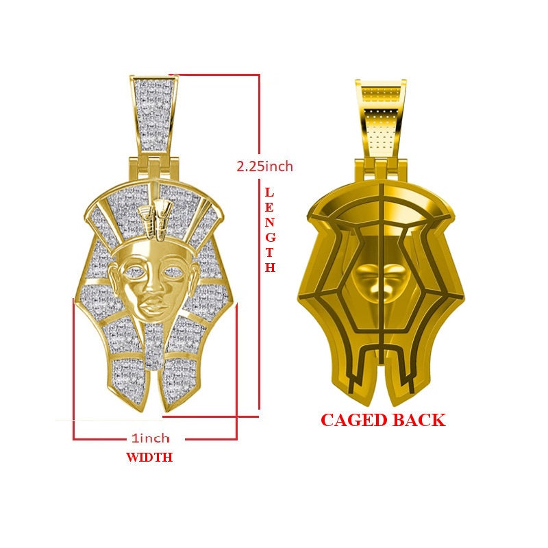 Real Genuine Diamond 0.60 Cwt. 24+ Grams Egyptian King Tut Pharaoh Ramesses Mummy Charm Cobra Snake Evil Power 10K Gold Over Pendant 2''