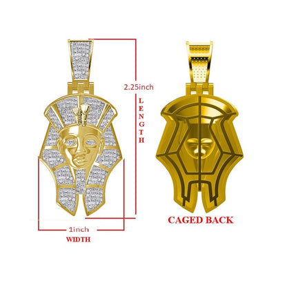 Real Genuine Diamond 0.60 Cwt. 24+ Grams Egyptian King Tut Pharaoh Ramesses Mummy Charm Cobra Snake Evil Power 10K Gold Over Pendant 2''