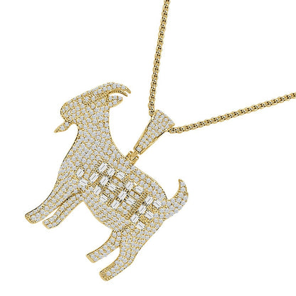 Baguette 30+ Grams Simulated Diamond 14K Gold Over GOAT Greatest Of All Time Charm Pendant Chain Set 2''
