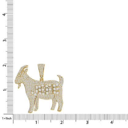 Baguette 30+ Grams Simulated Diamond 14K Gold Over GOAT Greatest Of All Time Charm Pendant Chain Set 2''