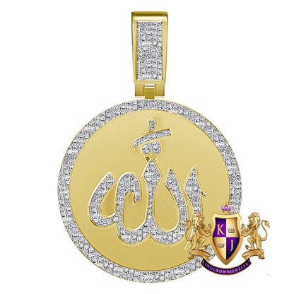 Real Genuine Authentic Diamond 0.60 Cwt. 15+ Grams Allah God Muslim Arabic Islamic Medallion 10K Solid Gold Over Unisex Charm Pendant 2''