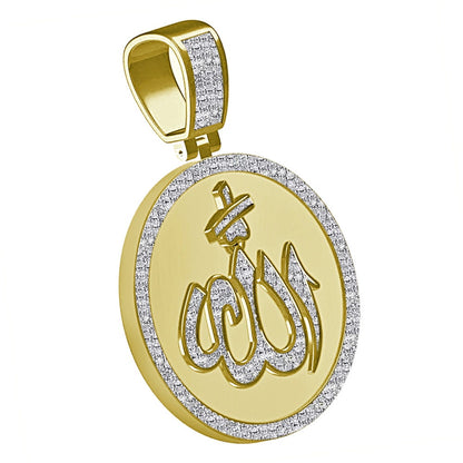 Real Genuine Authentic Diamond 0.60 Cwt. 15+ Grams Allah God Muslim Arabic Islamic Medallion 10K Solid Gold Over Unisex Charm Pendant 2''