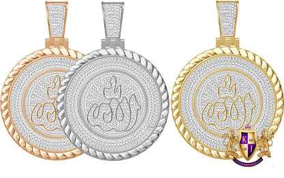 Real Genuine Authentic Diamond 1.20 Cwt. Allah God Muslim Arabic Islamic Round Medallion Charm 10K Gold Over Religious Pendant 18+ Grams 2''