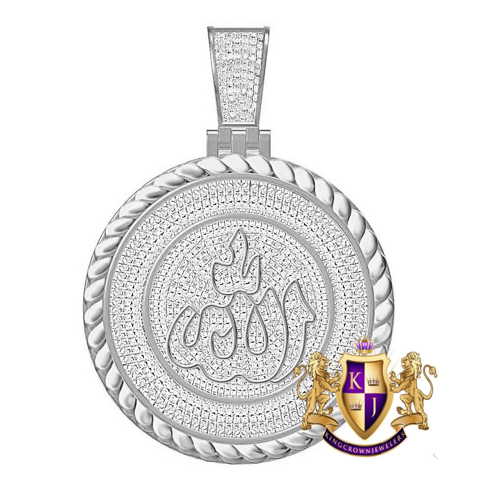Real Genuine Authentic Diamond 1.20 Cwt. Allah God Muslim Arabic Islamic Round Medallion Charm 10K Gold Over Religious Pendant 18+ Grams 2''