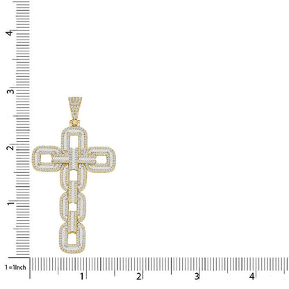 Big 2.75'' Baguette 22+ Grams Simulated Diamond 14K Gold Over Jesus Cross Designer Custom Charm Pendent Chain Set