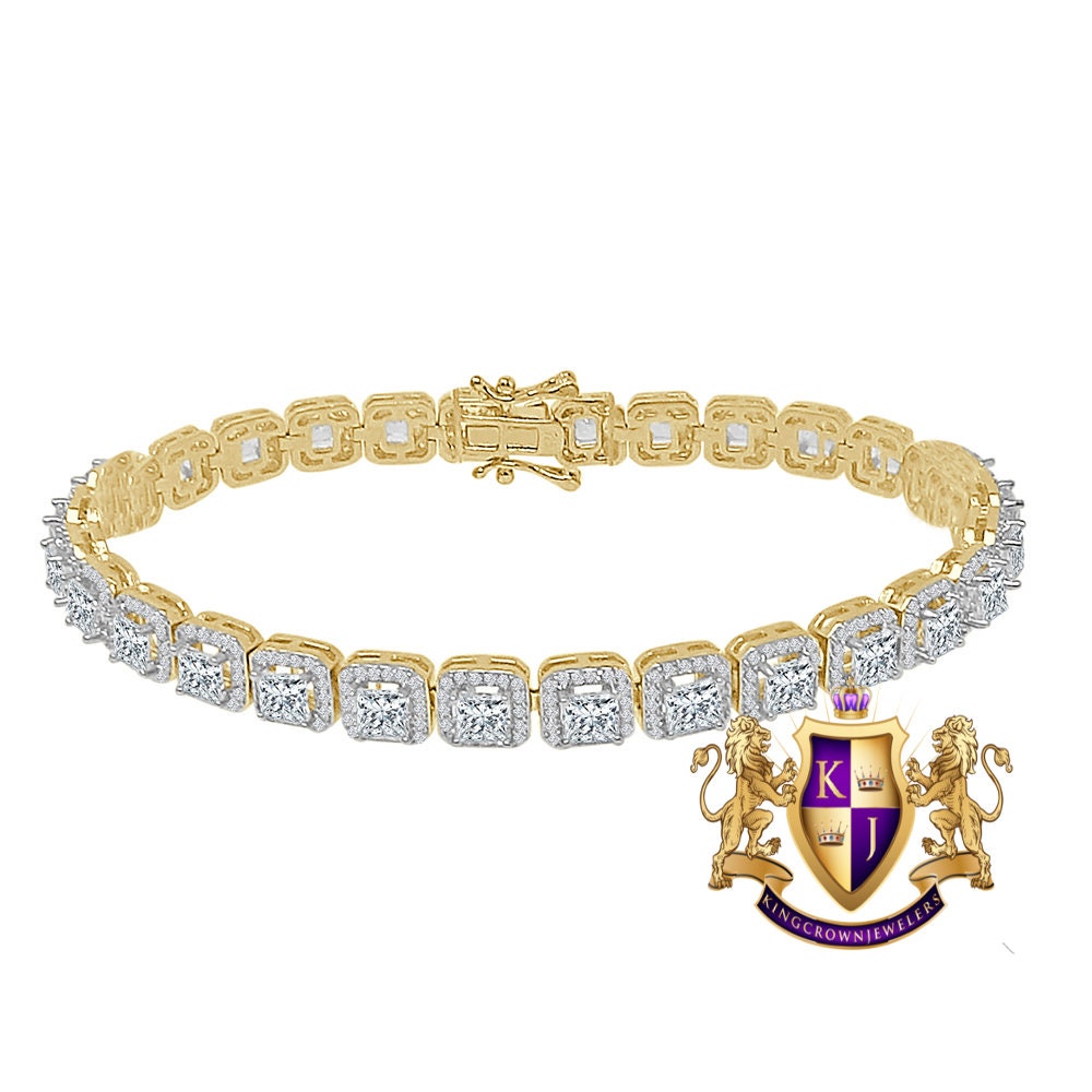Solitaire Real Genuine Sterling Silver Crystal Clear Zirconia 14K Gold Over Simulated Diamond Unisex 6 mm Tennis Link Bracelet 7.5''